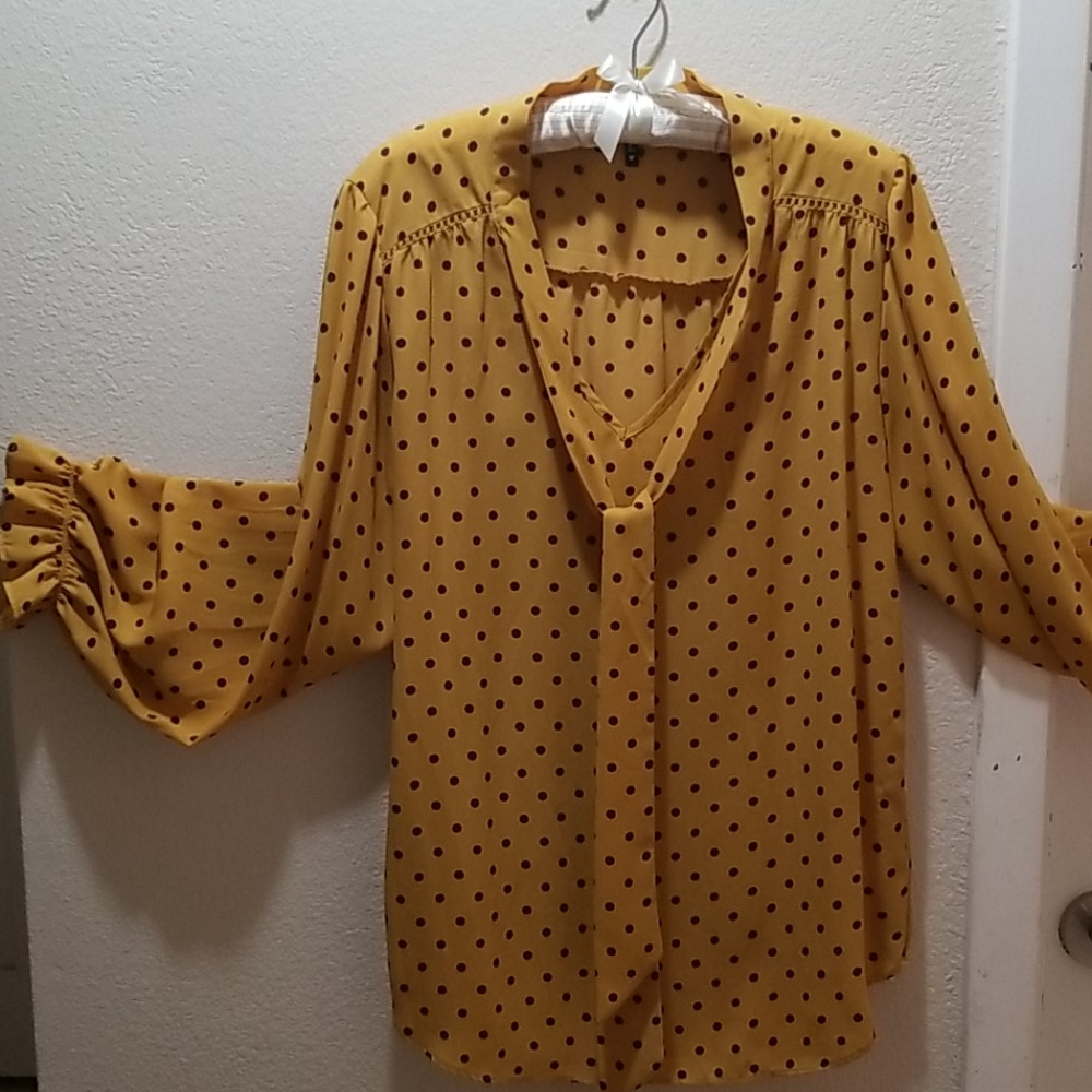 long sleeve blouse , mustard with brown polka dots